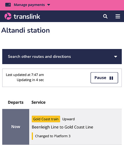 Gold Coast Train changed to Platform 3