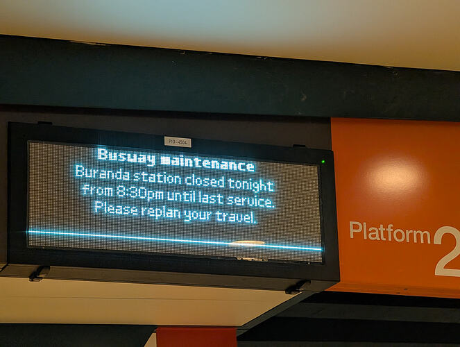 Buranda Busway Maintenance PIDs message