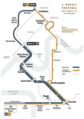 Theoretical bus route 29 extension for Brisbane (Variant)