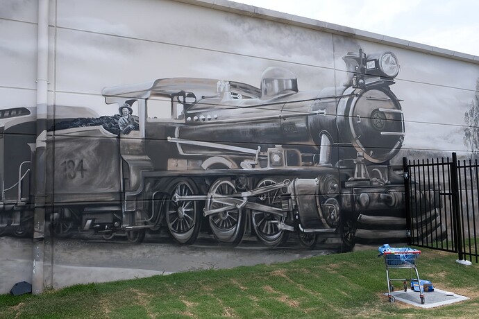 Mural (part of) showing a locomotive.