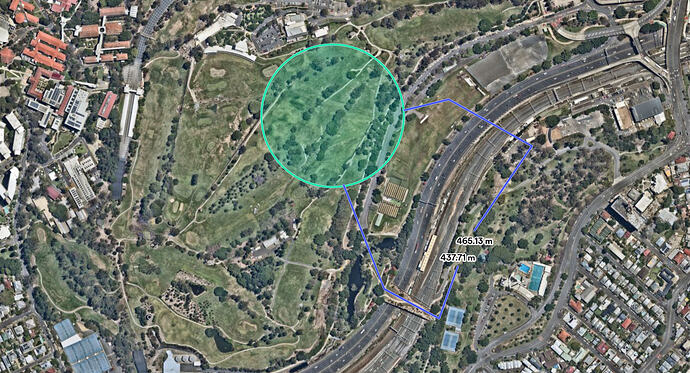 Nearmap Image showing stadium footprint and two potential pedestrian routes