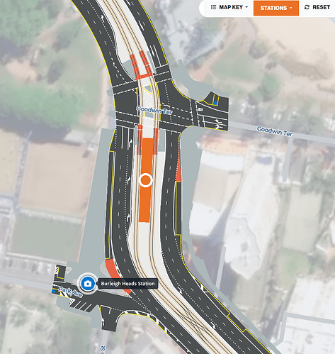 Birds eye view of Burleigh Heads Tram Station precinct.