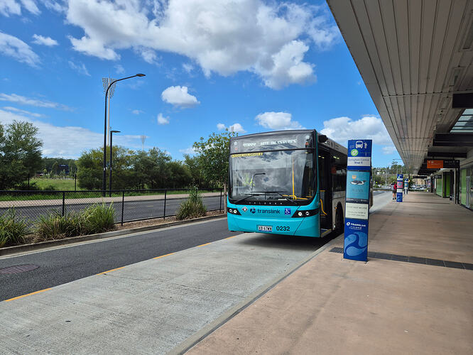 A Transport and Main Roads owned bus sits out of service at Springfield Central Station
