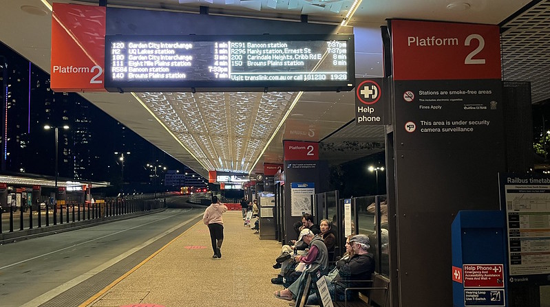 Brisbane Cultural Centre busway station at night